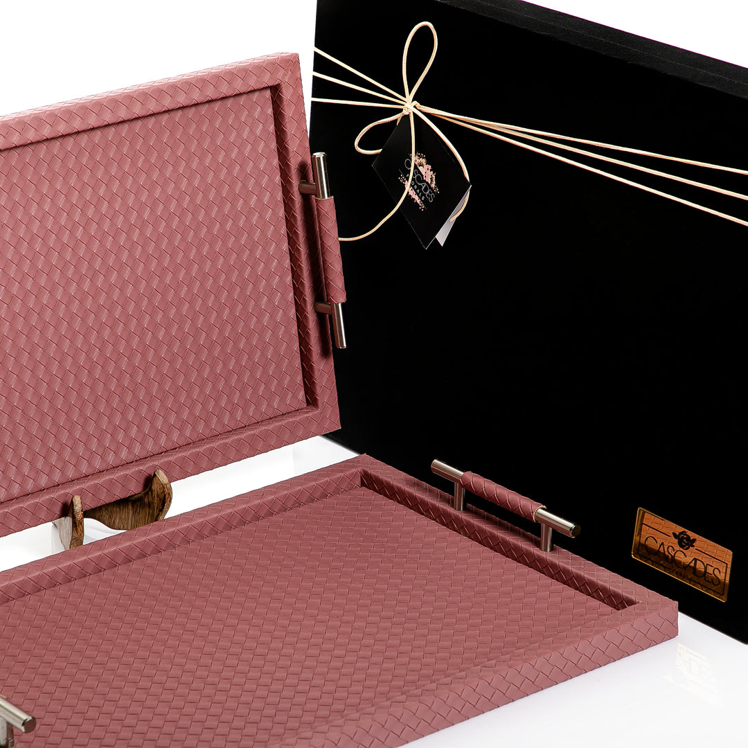 Set of 2  bottega leather trays with gift box (7162680377539)