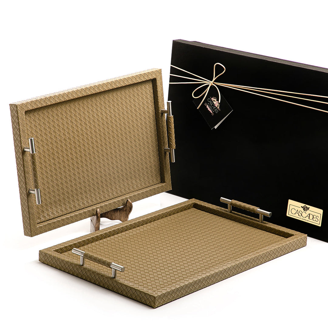 Set of 2  bottega leather trays with gift box (7162684145859)
