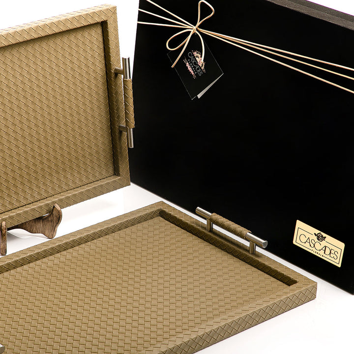 Set of 2  bottega leather trays with gift box (7162684145859)