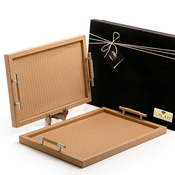 Set of 2  bottega leather trays with gift box (7162684047555)