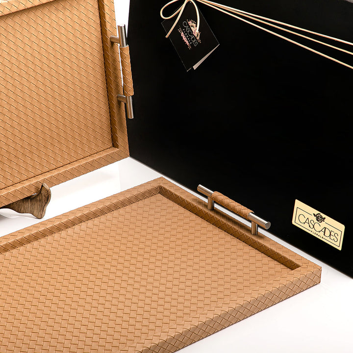 Set of 2  bottega leather trays with gift box (7162684047555)