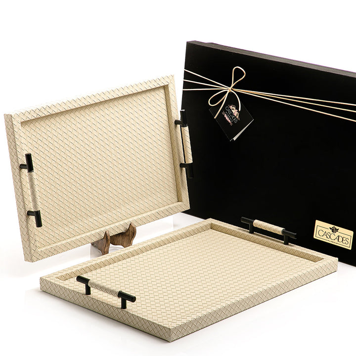 Set of 2  bottega leather trays with gift box (7139970154691)