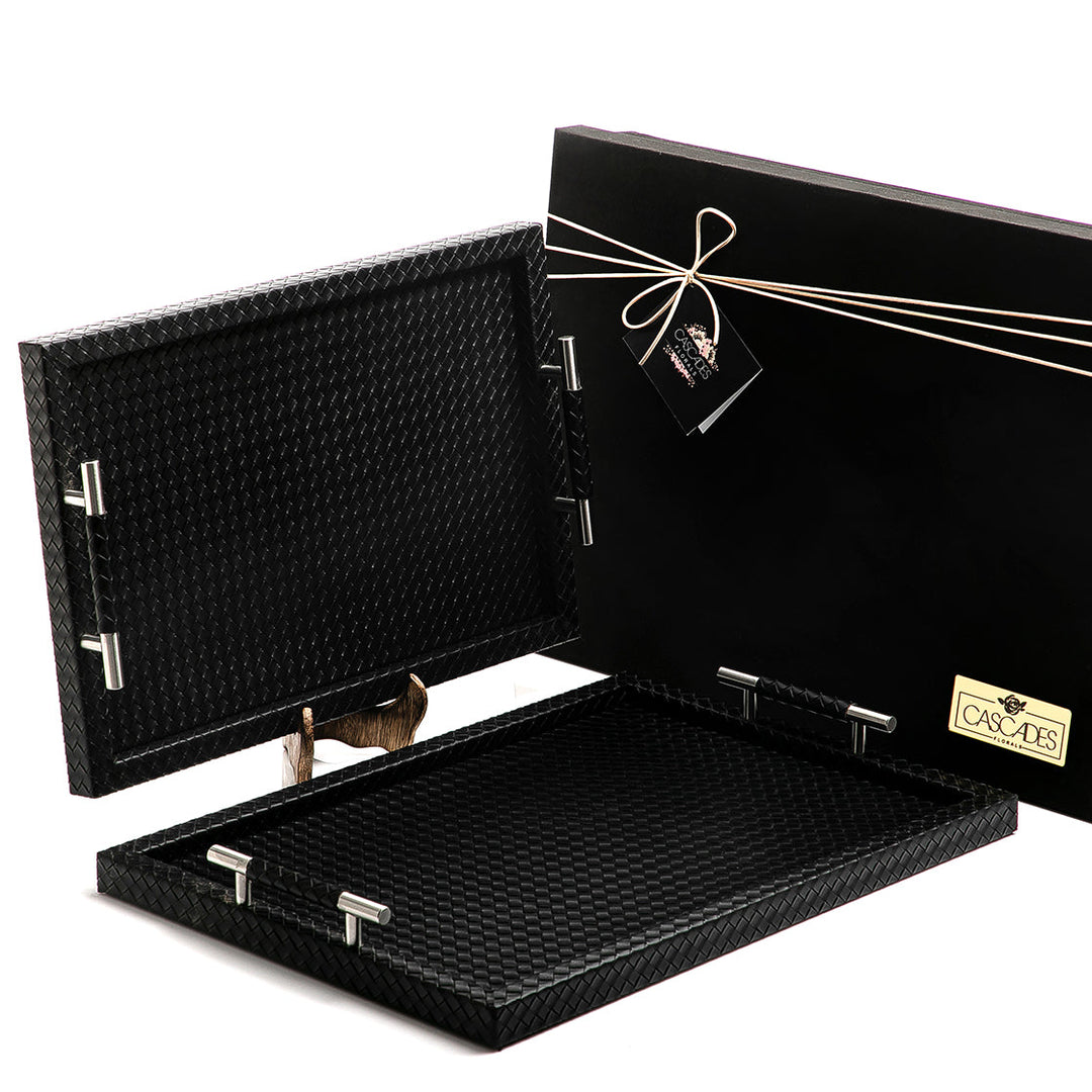 Set of 2  bottega leather trays with gift box (7232918159555)