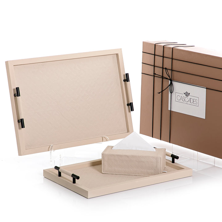 Set of 2 leather trays with tissue box and gift box (7517024485571)