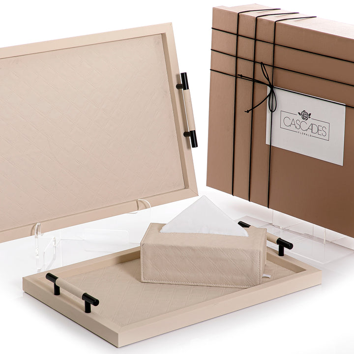 Set of 2 leather trays with tissue box and gift box (7517024485571)