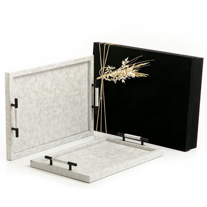 Set of 2 leather tray with gift box (7263071338691)