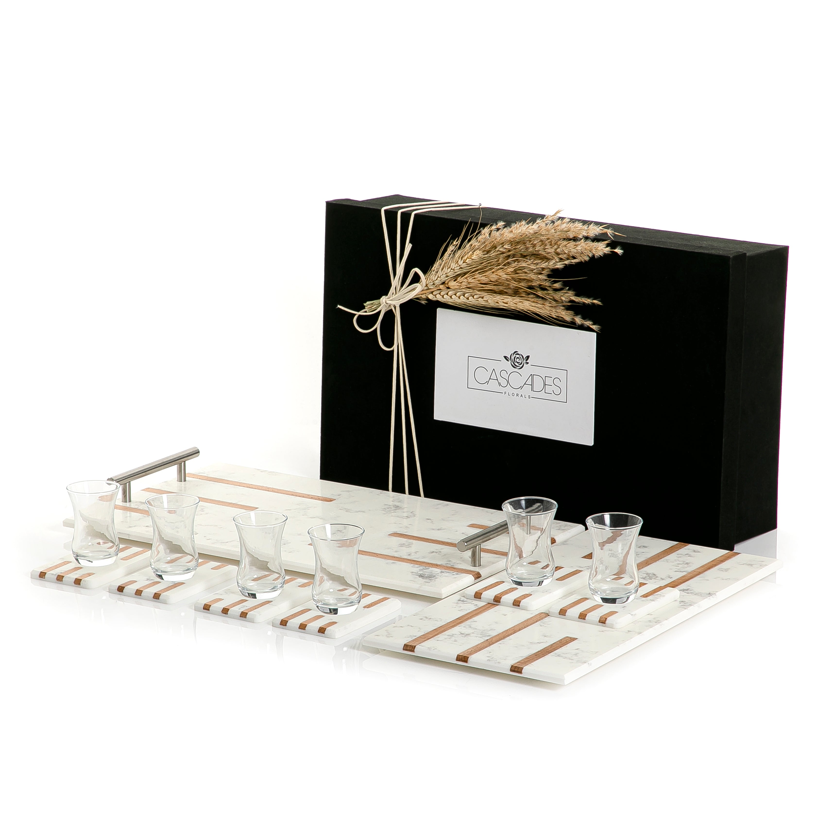 Set of 2 marble trays with 6 costars and cups (7235864101059)