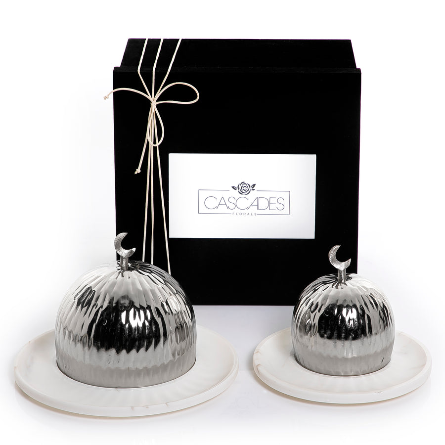 Set of 2 marble plates with metal covers and gift box (7518044258499)