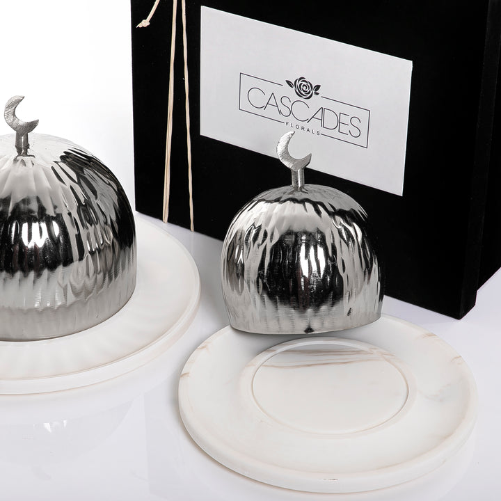 Set of 2 marble plates with metal covers and gift box (7518044258499)